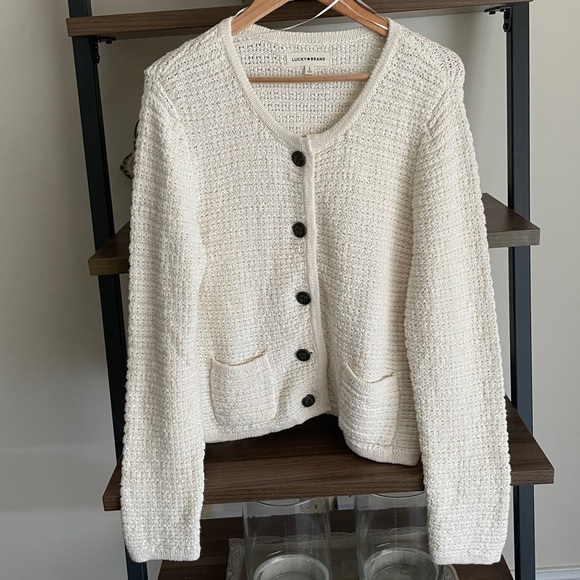 Lucky Brand Knit Cardigan with Floral Etched Buttons, Size L - Picture 4 of 14
